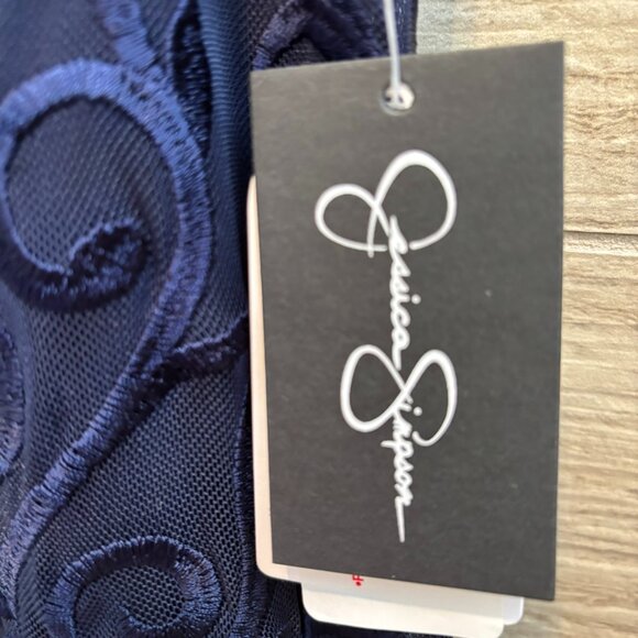 👗NWT Jessica Simpson Navy Floral Embroidery Shift Ruffle Dress Size 14 - Picture 13 of 14